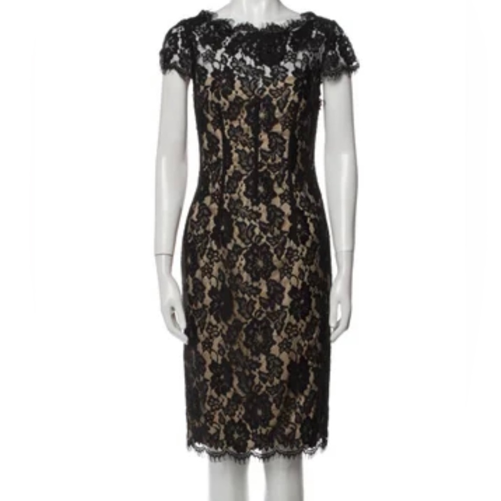 monique lhuillier black lace cocktail dress Corseted Lace Cocktail Dress 14 / NOIR